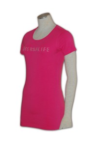 T248 訂製t shirt訂做女裝t shirt設計  訂購T恤供應商   燙石    粉紅色  亮片t恤